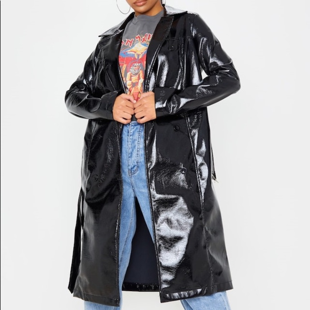 Pretty Little Thing Crinkled Faux Leather Trench